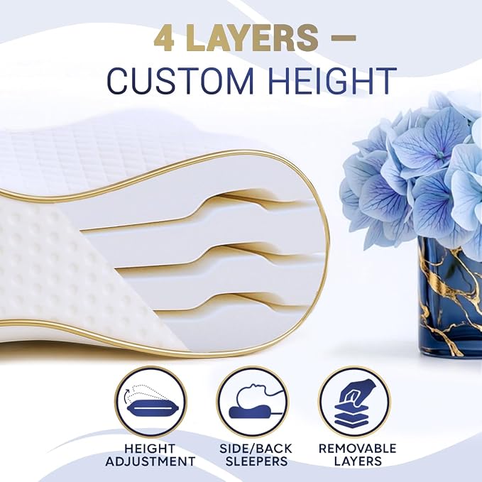 Memory Foam Pillow, Cervical Pillow, 4-Layer Queen, Contour Pillow, Side Sleeper, Neck Support, Pillow for Neck Pain, CertiPUR-US - Image 4