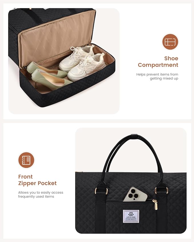 LOVEVOOK Convertible Garment Bag for Travel with Shoe Compartment, Carry On Garment Duffel Bag with Toiletry Bag, 2 in 1 Hanging Suitcase Suit Bag, Weekender Bag for Women Travel, Wedding, Black - Image 5
