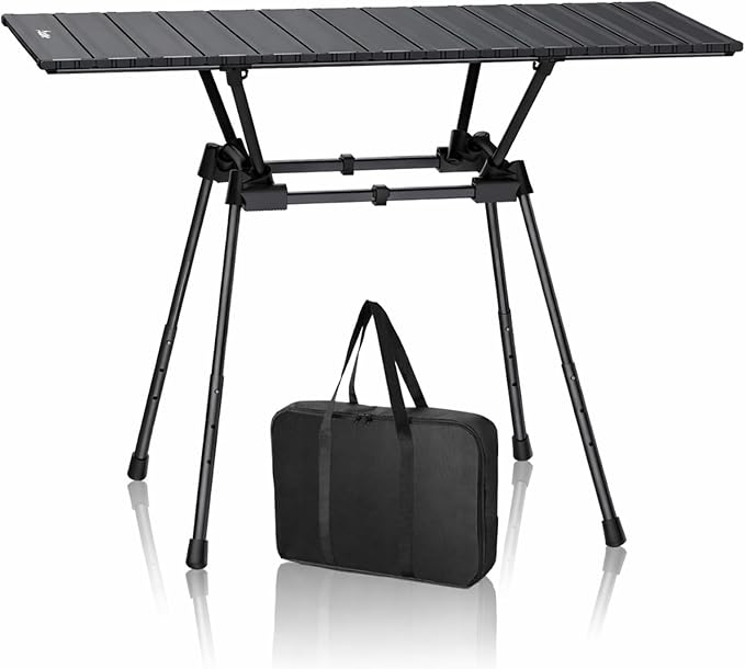 Anbte 3ft Roll Up Camping Table Max 27.5", 4 Adjustable Heights Aluminum Camping Table Foldable Waterproof with Carrying Bag, Lightweight, for Garden Picnic Outdoor Travel Beach, 35” X 16”, Black by Anbte