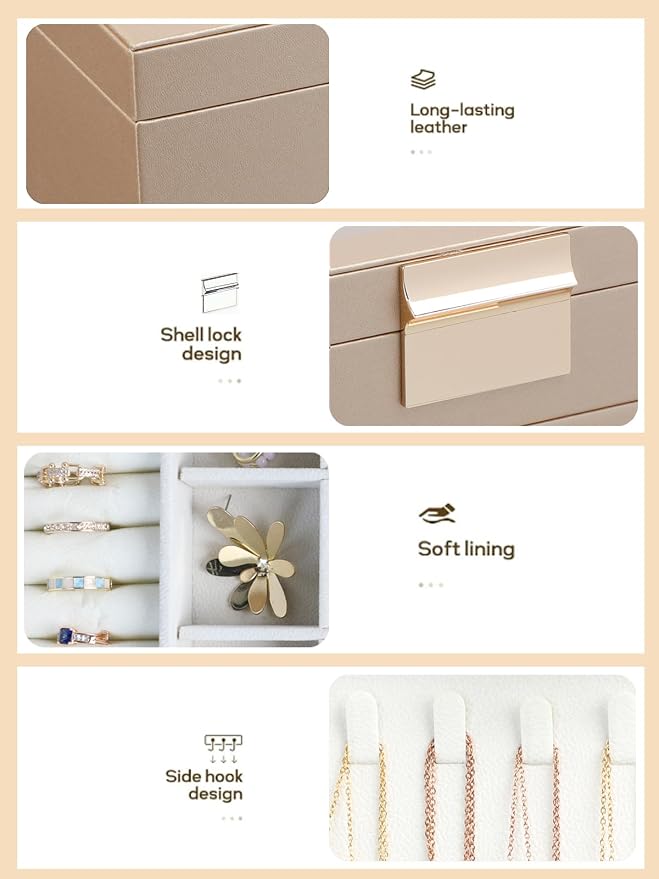 BOOVO Jewelry Boxes for Women, White and Black 6 Layer Large Jewelry Box for Necklace, Bracelet, Earrings, Rings Storage, Jewelry holder Organizer for Girls Gift (Champagne, 5 Layer) - Image 2