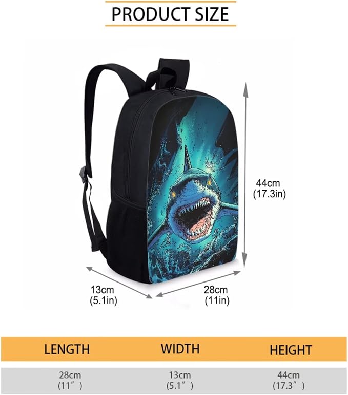 Shark Sea Blue School Bag Set with Reusable Lunch Bag and Pen Bag, Portable Backpack Set for Primary School Students, Large Capacity School Bookbag for Kids - Image 4