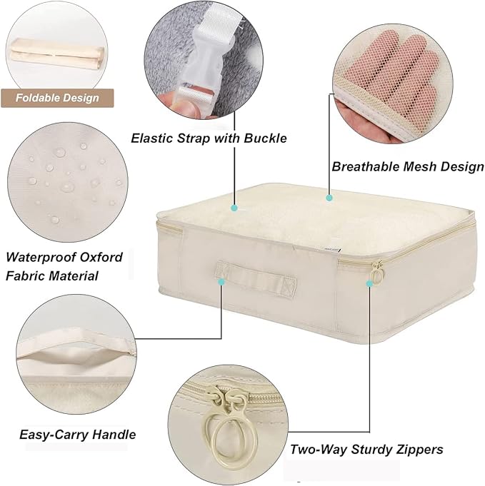 Travel organizer 7 in 1 Packing Cube For Travel Space Saver Laundry Cosmetics Luggage makeup Bag Organizers Set with Shoe Bag for travel (Beige) - Image 3