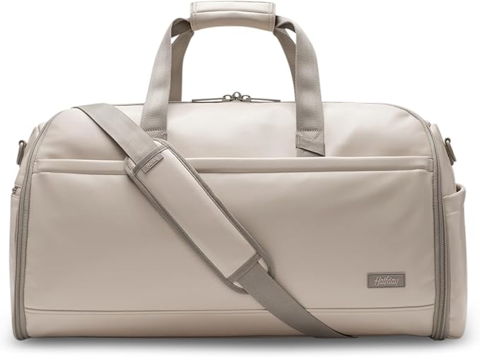 Halfday Convertible 2-in-1 Vegan Leather Premium Garment Duffel Weekender Bag 45L (Carry-on, Wrinkle-Free Travel, Hanging Suit Compartment, Shoe Pockets, Trolley Sleeve), Ivory by HalfdayTravel