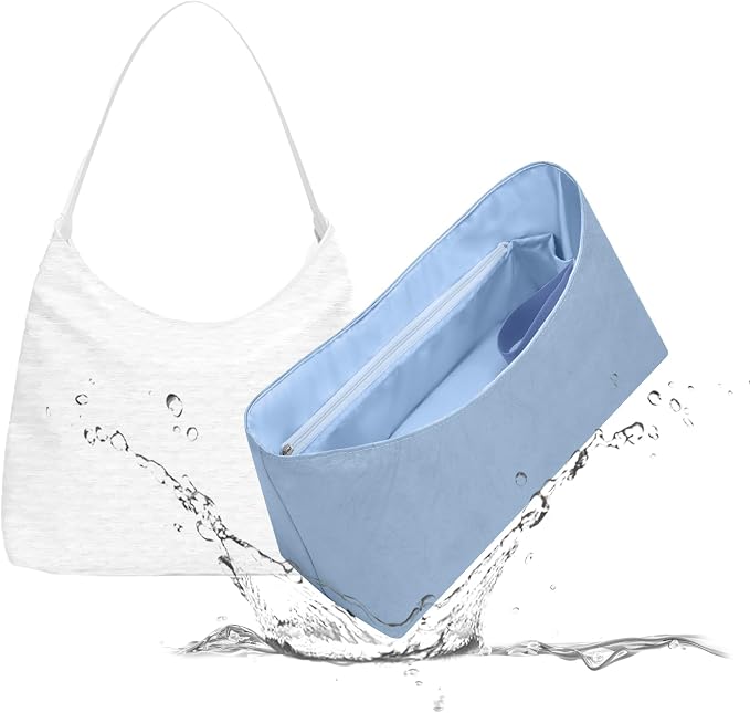Lightweight Bag Insert for Bohème Hobo, Side Zipper, Azure | Bottle Holder and Side Zip, Smooth Satin Interior, Easy-Care Outer Surface, Multiple Color Options, Structured Yet Flexible by 19NeatThin