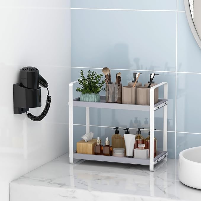 HNRLOY Bathroom Counter Organizer,Bathroom Countertop Organizer,Counter Shelf,Countertop Storage,Organization and Storage,Makeup Shelf,Sink Caddy(Grey 2 Tier) - Image 6
