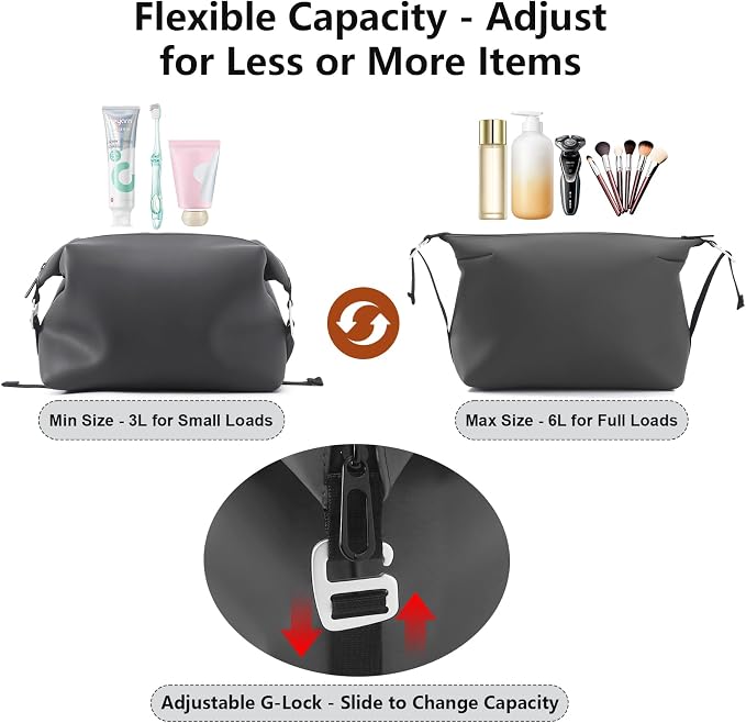 Vomgomfom 6L 13 Inch Silicone Toiletry Bag, Waterproof Leakproof Travel Cosmetic Organizer, Adjustable G-Buckle Compression Dopp Kit, Foldable Makeup Bag for Women & Men (Grey, 13" 6L) - Image 3