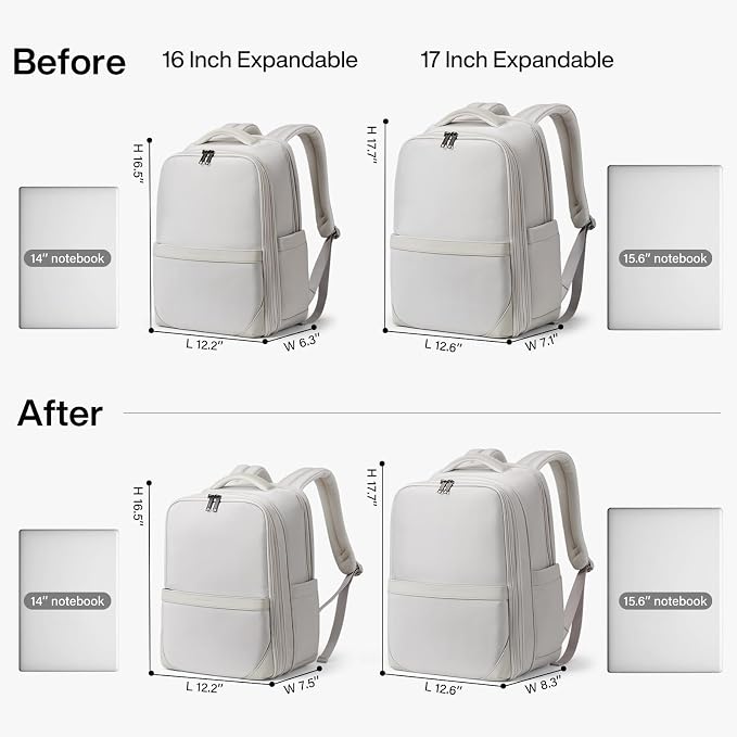 Hanke Expandable Travel Backpack 16 Inch, Full-Open Laptop Backpack, Grey | Fits 15.6 Inch Laptop, Water-Resistant, Carry On Personal Item Bag, 20L-25L, Trolley Sleeve, Business Work Bag for Women Men - Image 2