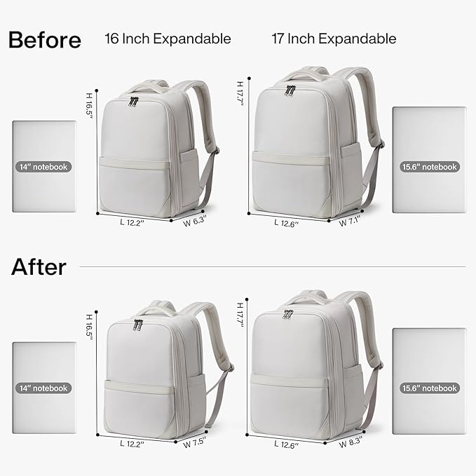 Hanke Expandable Travel Backpack 17 Inch, Full-Open Laptop Backpack, Grey | Fits 15.6 Inch Laptop, Water-Resistant, Carry On Personal Item Bag, 20L-25L, Trolley Sleeve, Business Work Bag for Women Men - Image 2