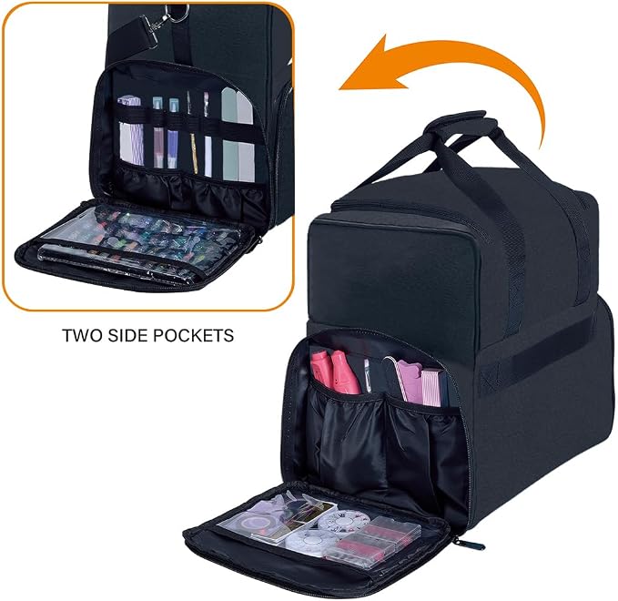 Large Makeup Bag Double Layer with 3 Removable Case,Black | Large Makeup Bag with 3 Removable Case and 2 Removable Dividers Double Layer Travel Cosmetic Makeup Brushes Storage Section - Image 3