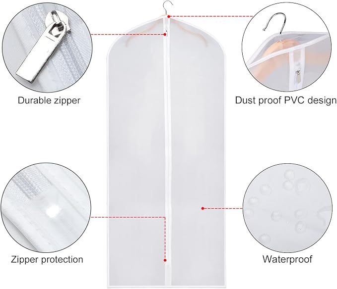 Zilink Clear Garment Bag Dress Bags for Storage 54-inch Coat Bags with Full Length Zipper for Clothes Closet Storage, Set of 6 - Image 4