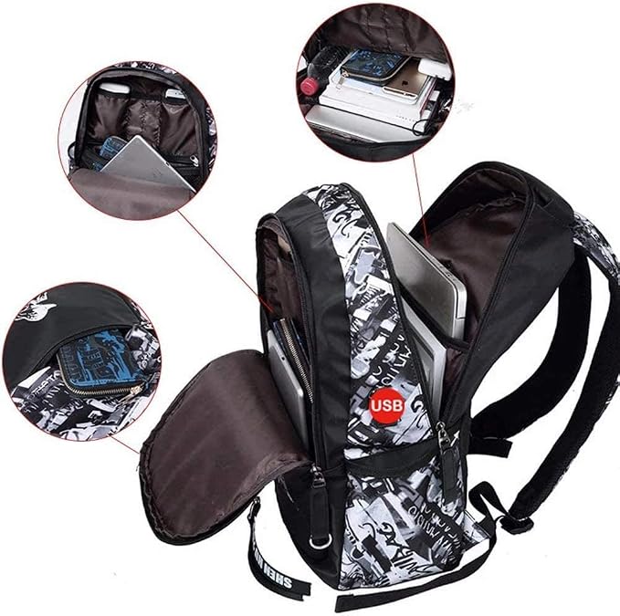 Asge School Backpack for Boys Print Backpack Teenagers Nylon Large School Bag Outdoor Reflective Daypack - Image 6