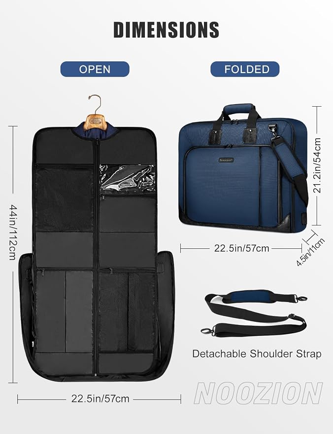 Noozion Garment Bag for Travel, Large Carry On Suit Bag for Business Up to 3 Suits, Wrinkle Free Garment Bag for Hanging Clothes with Shoulder Strap, Laptop Compartment, and Wet-Dry Pocket - Image 5
