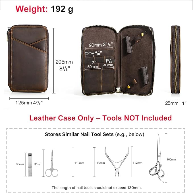 CONTACTS Full Grain Leather Manicure Set Case for Men Hairdressing and Nail Clipper Tool Organizer Travel Grooming Kit Pouch Empty Pouch by Handmade (Case Only) - Image 4