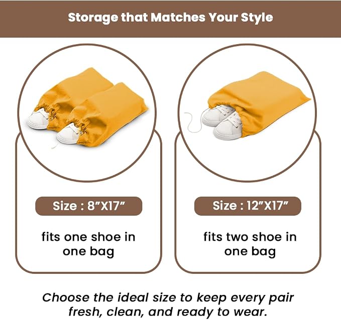 LFH Cotton Rich Shoe Storage Bags with Drawstring, Dustproof Breathable Reusable Organizer, Perfect For Travel, Dorm, Hotel, College, Gym, Easy to Carry, Machine Washable 12"x17" (Pack of 4) - Golden - Image 5