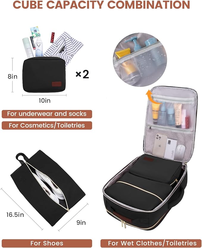 LOVEVOOK 56L Travel Backpack for Women & Men, Airline Approved Carry On Luggage with 3 Packing Cubes, TSA Overnight Bags, Waterproof Personal Item Bag, Weekender Essentials Backpacks fits 17" Laptop - Image 4