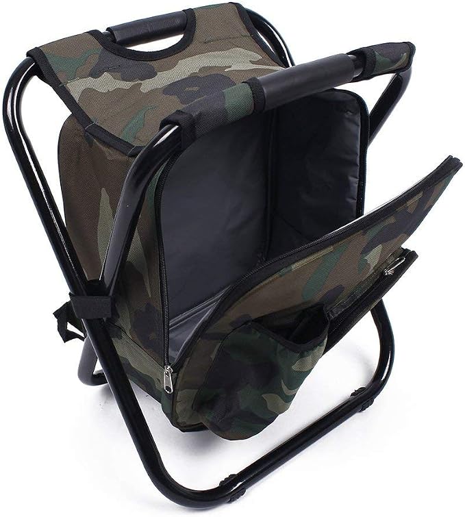 Folding 3 in 1 Camping Chair Stool Backpack with Cooler Insulated Picnic Bag, Hiking Camouflage Seat Table Bag Camping Gear for Outdoor Indoor Fishing Travel Beach BBQ (Camouflage) - Image 3