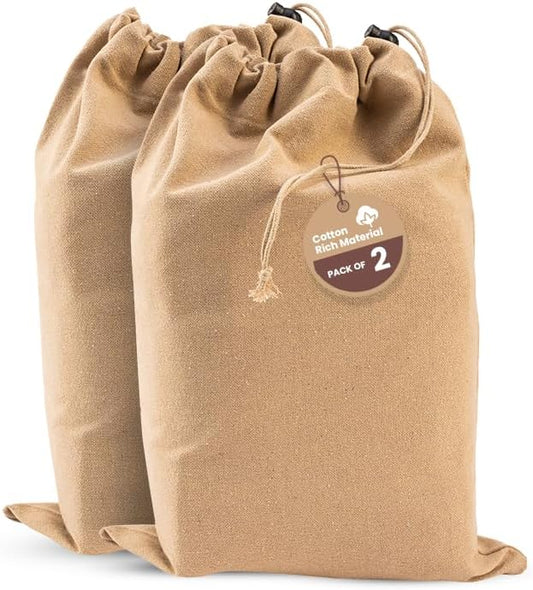 LFH Cotton Rich Shoe Storage Bags with Drawstring, Dustproof Breathable Reusable Organizer, Perfect For Travel, Dorm, Hotel, College, Gym, Easy to Carry, Machine Washable 12"x17" (Pack of 2) - Beige by LFHHomePrivateLimited