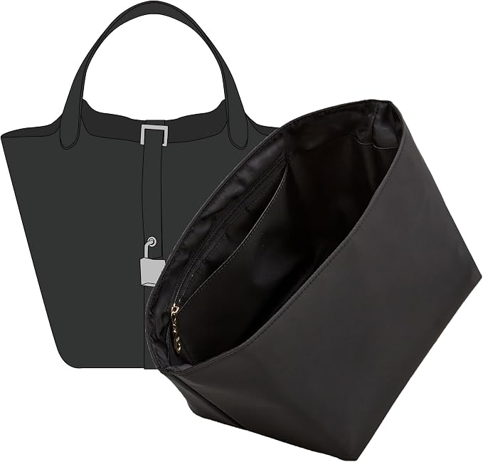 Picotin 18 Bag Insert Premium Nylon, Luxury Smooth Picotin 18 Purse Organizer Insert with Zipper Pockets, Smooth Zipper Inner Liner for Women's Handbags (PC18, Black) by OAIKOR