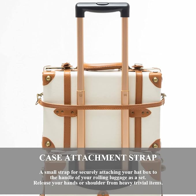 COTRUNKAGE Vintage Checked Luggage Sets 2 Piece TSA Lock Suitcase for Women with 16" Suitcase Case, Pearl White - Image 6
