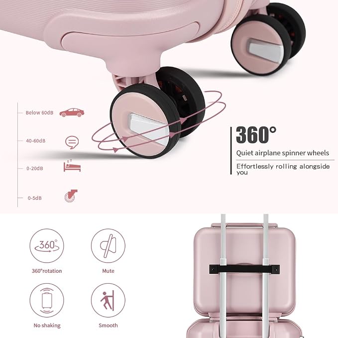 Somago Luggage Sets 4 Piece Lightweight Hardside Polypropylene Travel Suitcases with Double Spinner Wheels and TSA Lock,Nude Pink - Image 4