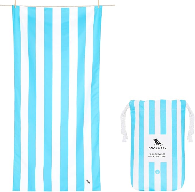 Dock & Bay Beach Towel - Quick Dry, Sand Free - Compact, Lightweight - 100% Recycled - Includes Bag - Cabana Light - Tulum Blue - Extra Large (200x90cm, 78x35) by DockBay
