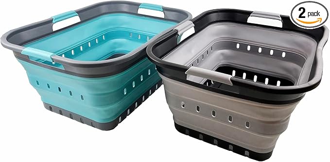 SAMMART 42L (11 gallon) Collapsible Plastic Laundry Basket - Foldable Pop Up Storage Container/Organizer - Portable Basket - Space Saving Hamper/Basket by SAMMART