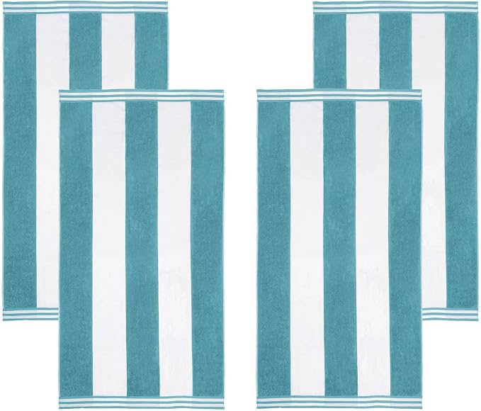 Superior Cotton Striped Beach Towels, Colorful Towels for Adult, Kid, Pool, Swimming, Sand, Travel, Large Oversized, Absorbent, Fast Drying, Bath Basics, Cabana Collection, Set of 4, Turquoise - Image 2