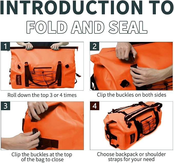 80L Dry Bag Large Waterproof Bag Roll-Top Heavy Duty Fishing Duffel Bag with Durable Straps & Handles for Kayaking Paddle boarding Boating Rafting Fishing - Image 5