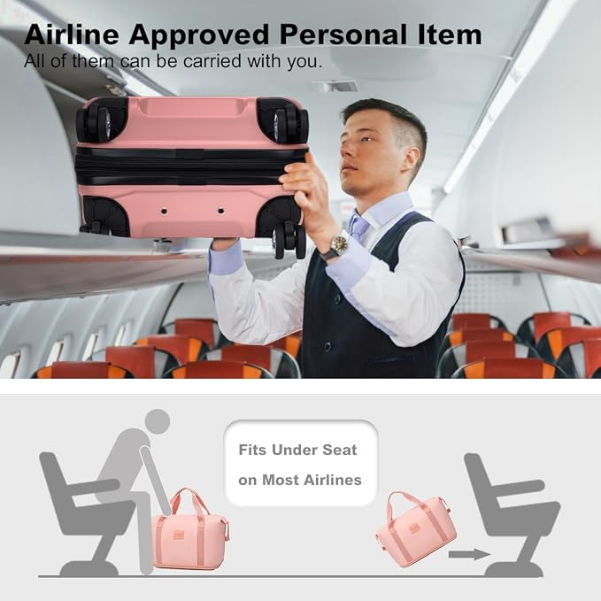 Kono Luggage Set 4 Piece Carry On Hardside Luggage with Spinner Wheels | Lightweight PC+ABS Carry On Suitcase with TSA Lock Nude/Rose Pink - Image 3