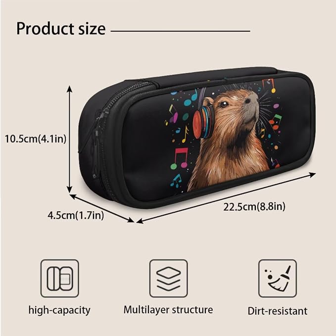 Music Capybara Backpack for School Girls with Lunchbox 17 Inch Cute Cartoon Animal Bookbag Kids Lunch Box Set and Pencil Case, 3-in-1 Back to School Bag Lunch Bag - Image 6