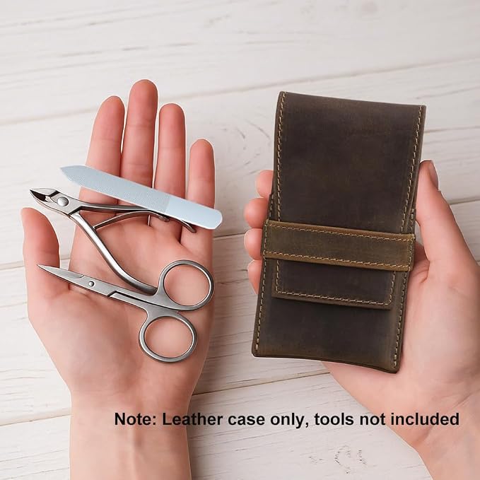 CONTACTS Full Grain Leather Empty Manicure Kit Case for Men Travel Nail Clipper Pouch Small Personal Care Tools Pouch By Handmade (Case Only) - Image 2