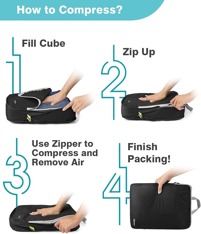 Gonex 10 Set Compression Packing Cubes, Expandable Storage Travel Bags for Suitcase, Luggage Organizers with Hanging Toiletry Bag Laundry Bag Shoe Bag Accessories Bag (Black) - Image 7
