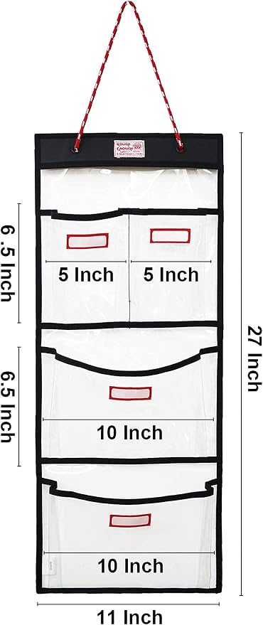 Rough Enough Locker Organizer Hanging Accessories Storage Organization with 4 Pockets for Work Door Gym Wall Clear PVC - Image 4