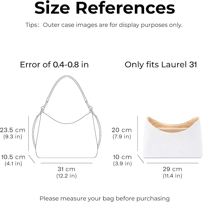Purse Organizer Insert for COACH Laurel Shoulder Bag(Regular Laurel 31cm length),Custom Fit Inside Premium Lightweight Water Resistant Tote Bag Insert with Zipper(Vanile) - Image 2
