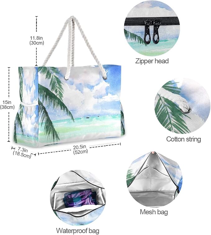 senya Large Beach Shoulder Bags Canvas Tote Water Resistant for Gym Travel Daily - Image 6