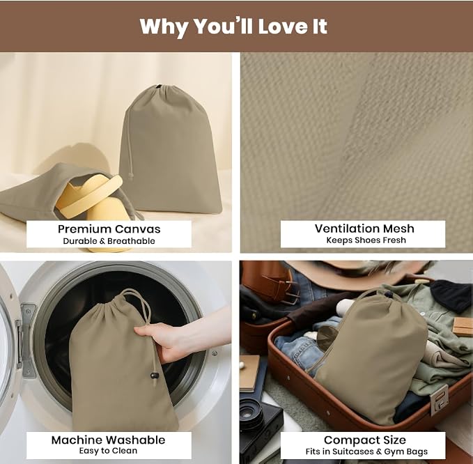 LFH Cotton Rich Shoe Storage Bags with Drawstring, Dustproof Breathable Reusable Organizer, Perfect For Travel, Dorm, Hotel, College, Gym, Easy to Carry Machine Washable 12"x17" (Pack of 6) - Chambray - Image 3
