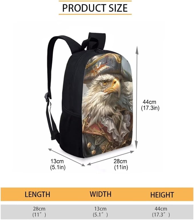 17 Inch Animal Print School Backpack And Lunch Box Set for Kids Lightweight Pirate Bald Eagle Backpack for Boys Girls Sturdy School Bag with Insulated Lunchbox Pencil Case Student Bookbag - Image 7