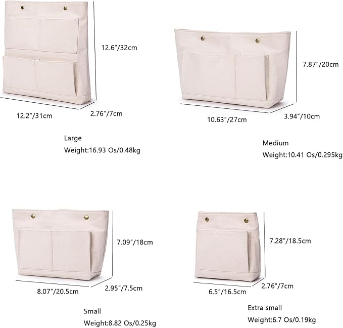 Lightweight Handbag Organizers Insert with Multiple Pockets Handbag Organizer for Storage and Organization Cosmetic Bag Cotton Canvas (M, Beige) - Image 2