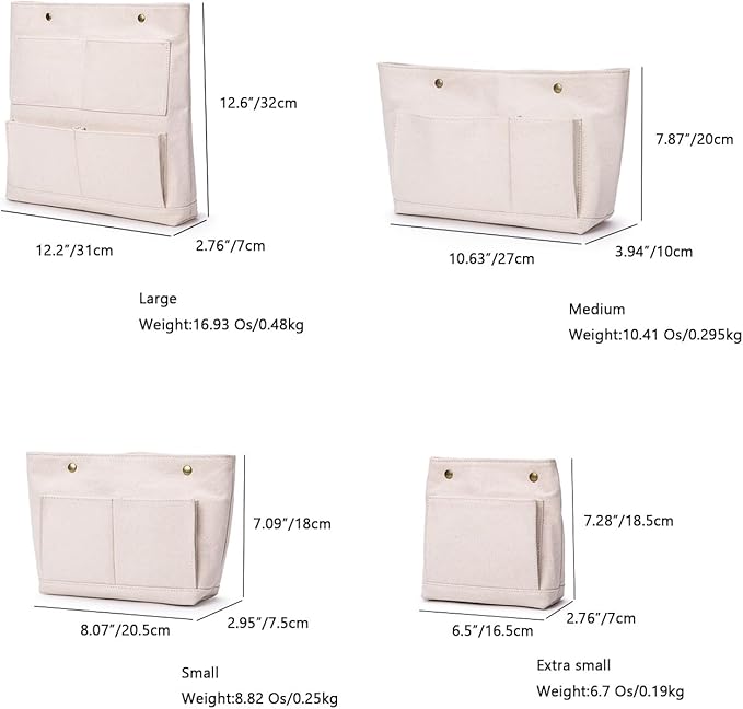 Cosmetic Bag - Handbag Insert, Canvas Purse Organizer- Organizer Insert-Cosmetic bag (L, Beige) - Image 2