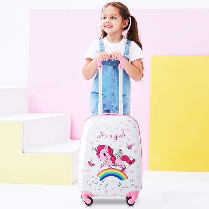 HONEY JOY 2 Pcs Kids Carry On Luggage, 12" School Backpack & 16" Rolling Suitcase, Waterproof Hard Shell Travel Case with Spinner Wheels, Gift for Boys Girls Overnight Travel, Pink Unicorn - Image 9