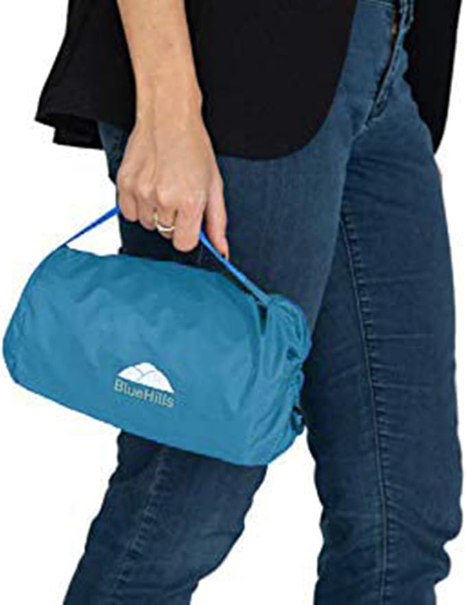 BlueHills Ultra Compact Travel Blanket Pillow 2 Pack Airplane Peacock Teal | Travel Set Blanket/Pillows, Matching Bag/Pillowcase, Luggage Belt & Backpack Clip, Compact & Packable, Traveling Essentials - Image 7