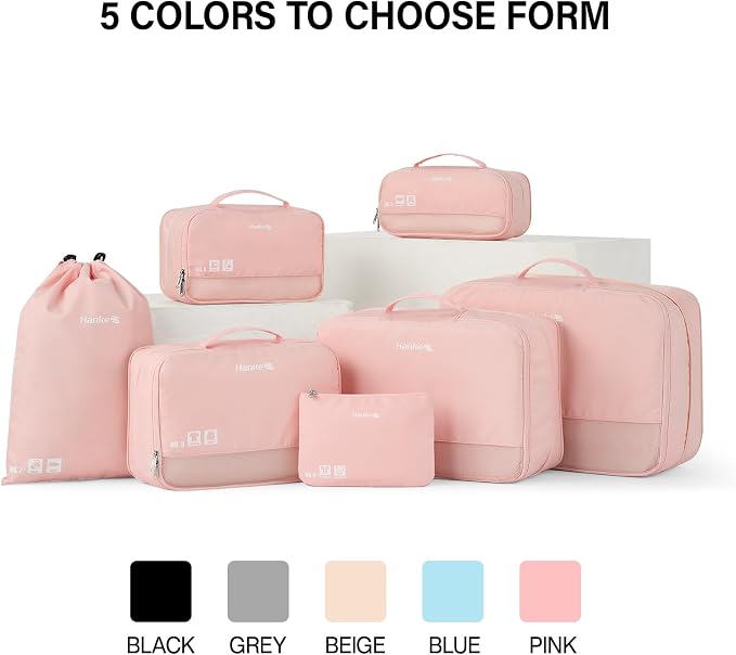 Hanke 7 Piece Expandable Compression Packing Cubes, Premium Travel Packing Organizers for Suitcases/Carry On, Luggage Organizer Bags with Breathable Mesh & Label - Image 9