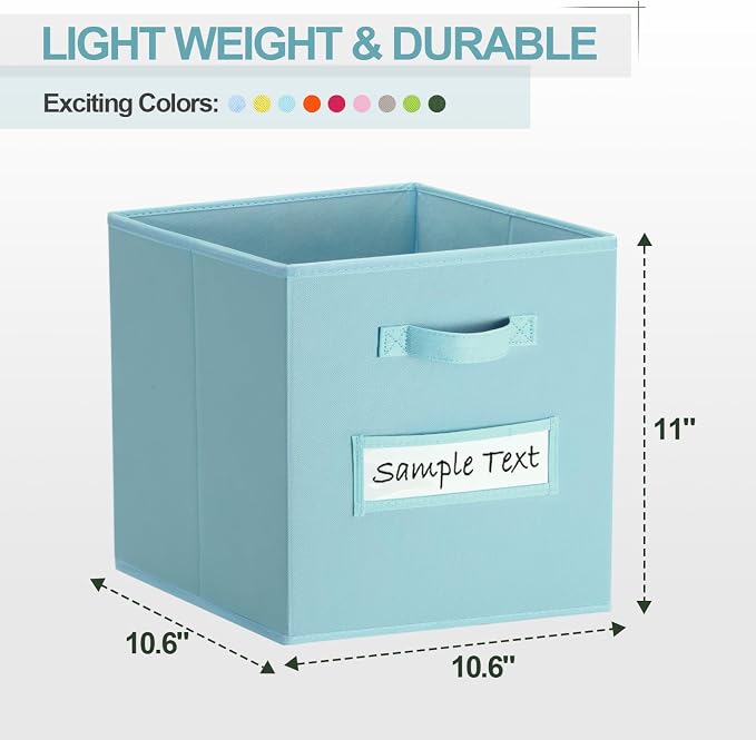Fabric storage cubes (8 Pack) 11 Inch Cube Storage Bin, cube organizer bins with 8 Labels Window Cards & a Pen, Foldable cube organizer bins and Fabric Storage Box, Sky Blue - Image 2