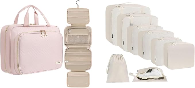 BAGAIL 10 Set Packing Cubes and Hanging Toiletry Bag by BAGAIL