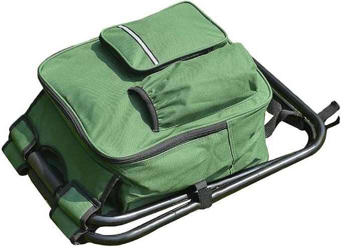 Folding 3 in 1 Camping Chair Stool Backpack with Cooler Insulated Picnic Bag, Hiking Camouflage Seat Table Bag Camping Gear for Outdoor Indoor Fishing Travel Beach BBQ (Green) - Image 4