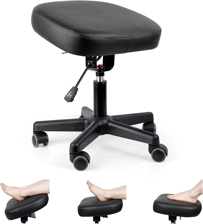 Lilithye Footrest Stool Under Desk Adjustable Height and Tilt Angle Footrest Ottoman Ergonomic Foot Stool with Wheels 360° Rolling for Home Office (New Black) by Lilithye
