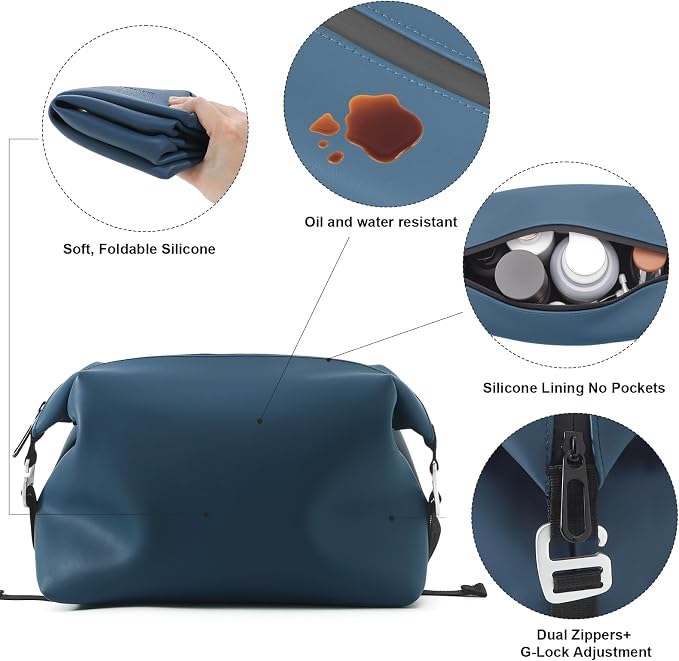Vomgomfom 6L 13 Inch Silicone Toiletry Bag, Waterproof Leakproof Travel Cosmetic Organizer, Adjustable G-Buckle Compression Dopp Kit, Foldable Makeup Bag for Women & Men (Navy, 13" 6L) - Image 4