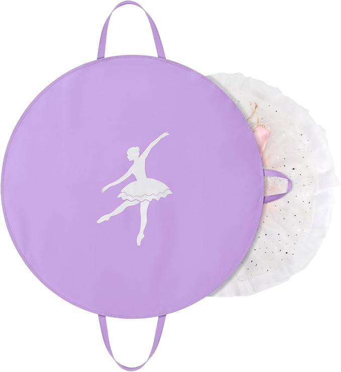 KEEGH Girls Tutu Garment Bag 35 Inch Ballet Tutu Bag, Foldable Dance Costume Garment Bag for Hanging Clothes, Pancake Dance Bag for Dancers with Handle Strap for Travel or Storage, Purple by KEEGH