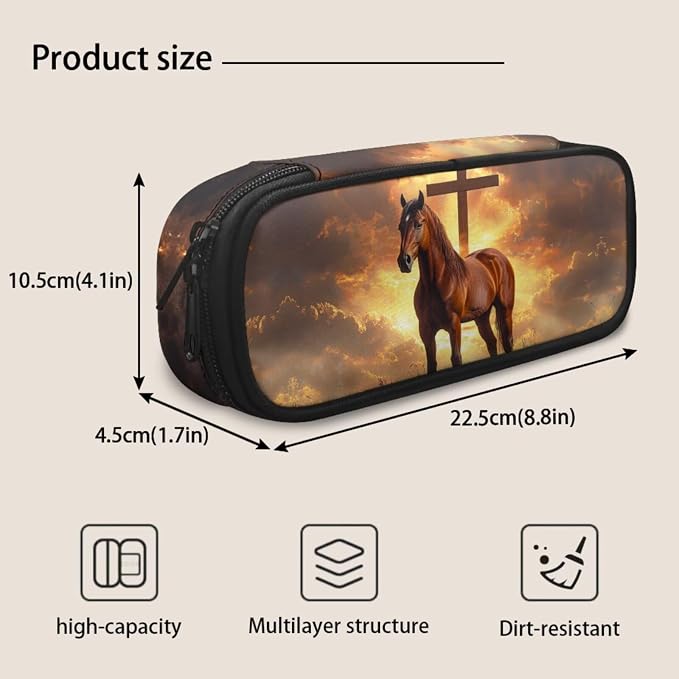 Horse Cross Kids Backpack Boys Elementary School Bags for Teens 3 Pcs Set Travel Bookbag with Lunch Bag and Pencil Case for School Supplies - Image 7