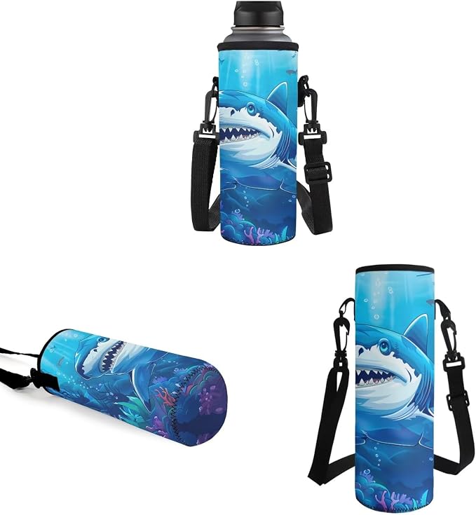 Backpack for Boys with Reusable Lunch Bag Pencil Bag Water Bottle Sling for School, Sea Shark Double Zipper Students Schoolbag Bookbag Elementary Middle School Rucksack - Image 5
